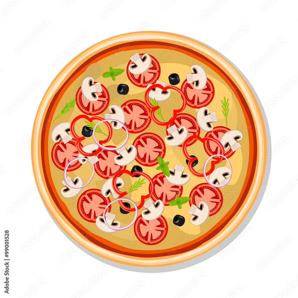 意大利披萨配番茄、香肠和蘑菇。