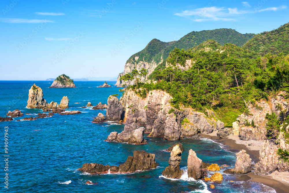 日本山口岛，日本海岩石海岸。