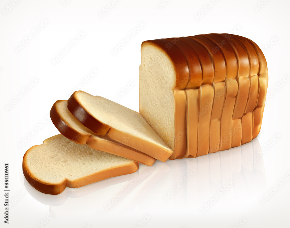面包，面包图标，白底分离的切片新鲜小麦面包