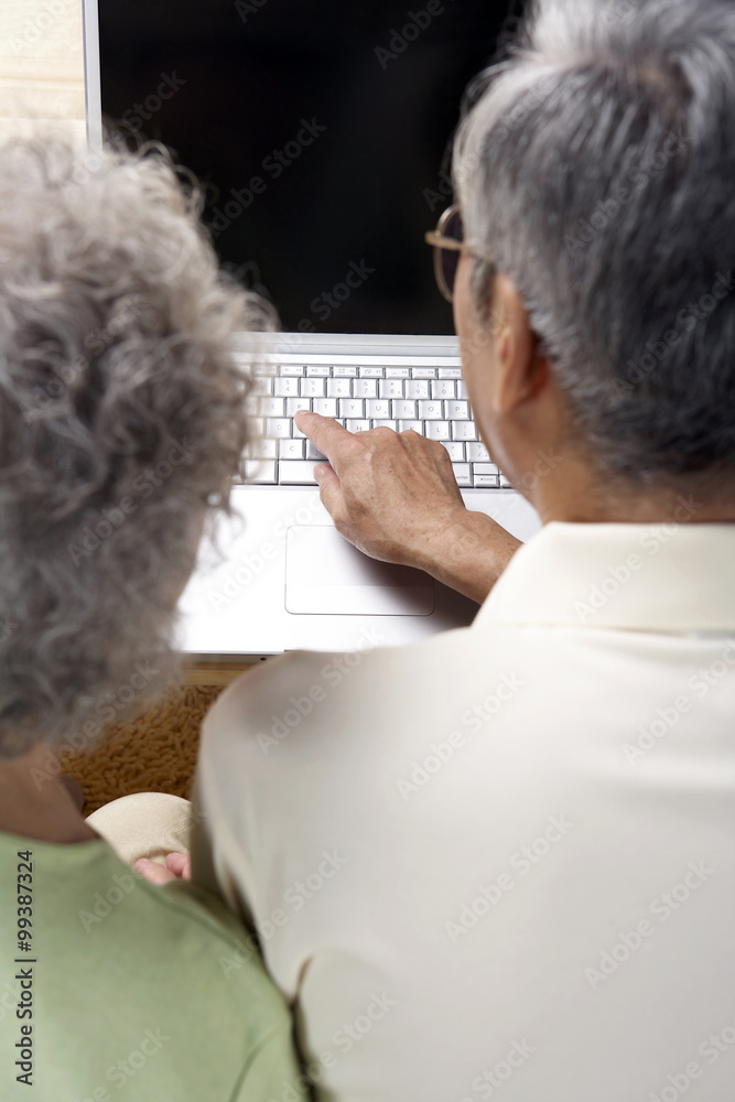 老年夫妇一起使用电脑