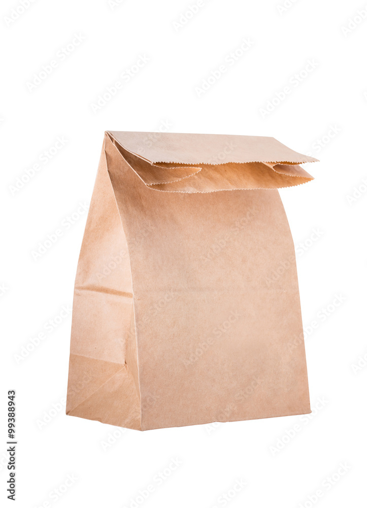 回收棕色纸袋，在白色背景上隔离，带有剪切路径。
