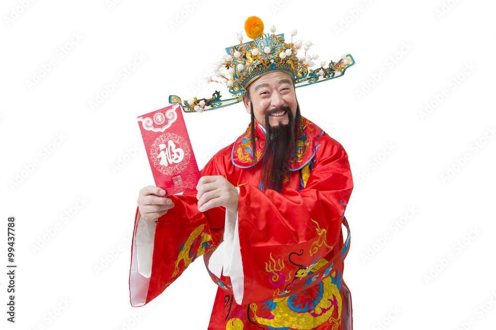 中国财神带红包庆祝中国新年