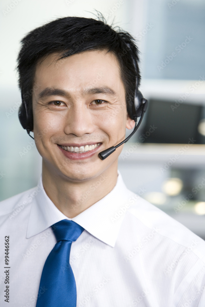 Office worker with a headset