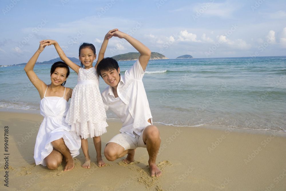 海滩上年轻家庭的肖像