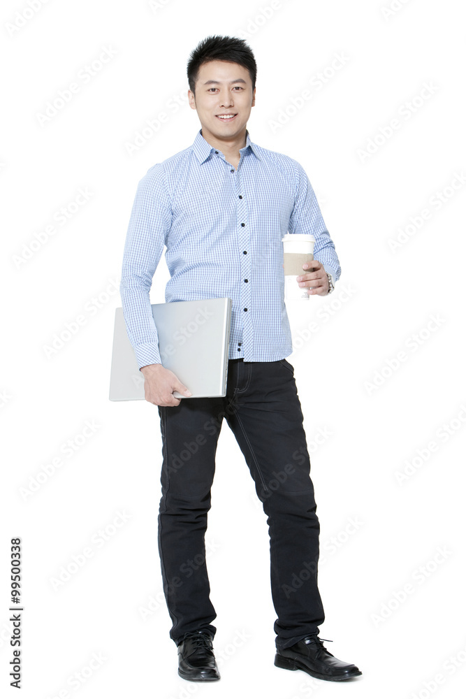  Man in casual wear reading to work