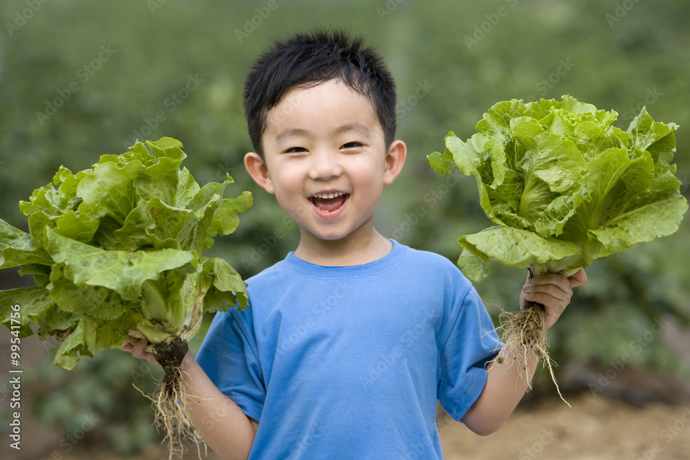 小男孩在农场园艺