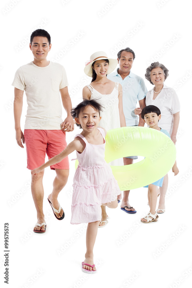 Happy family ready for beach travelling