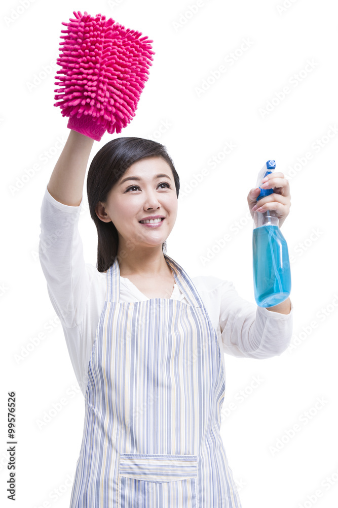 Happy woman doing housework