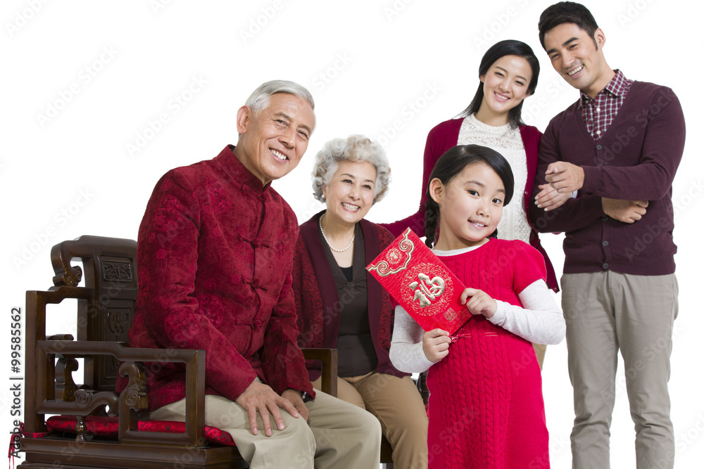 中国新年有红口袋的大家庭