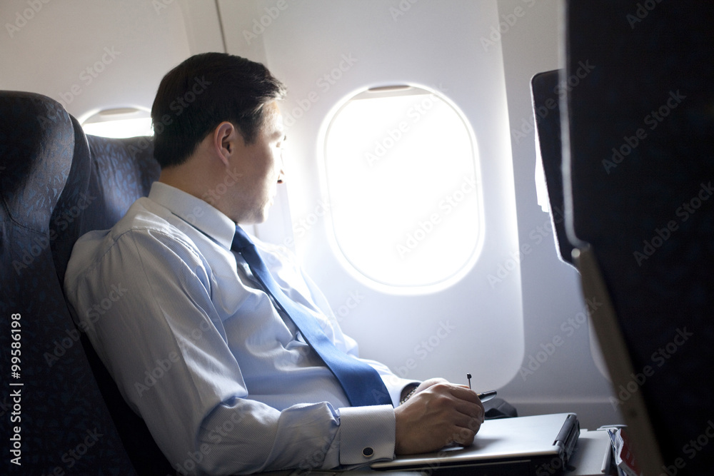 Businessman working on the plane