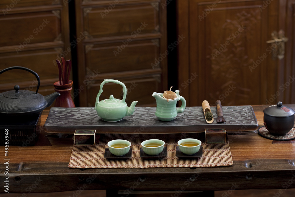 Traditional Chinese tea set in a tea room
