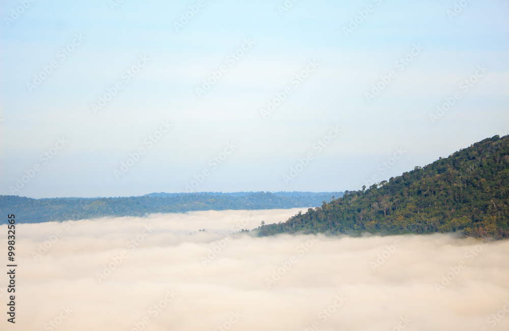 泰国Phetchabun省Khaokho山上的晨雾
