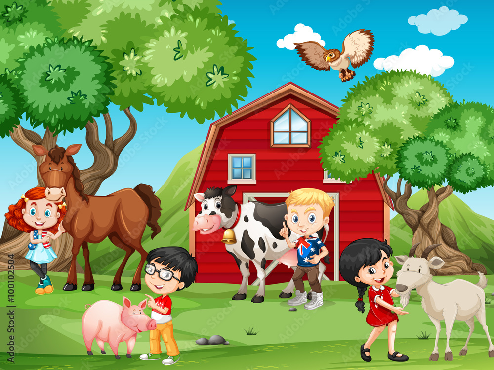 儿童和农场动物