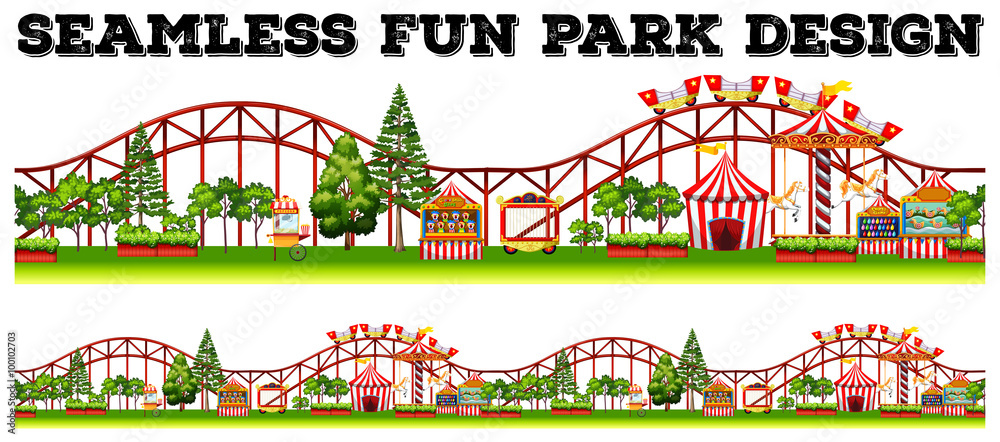 Seamless fun park design with many rides