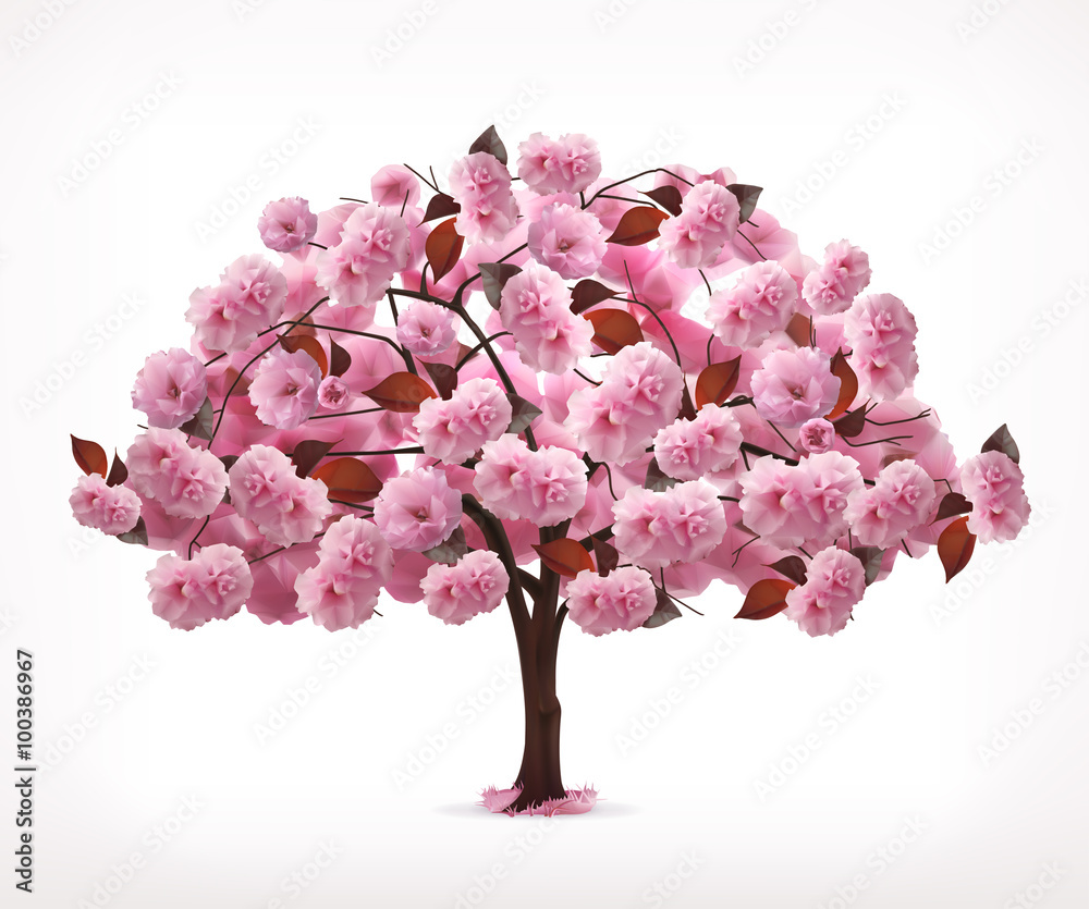 Spring pink tree, vector icon