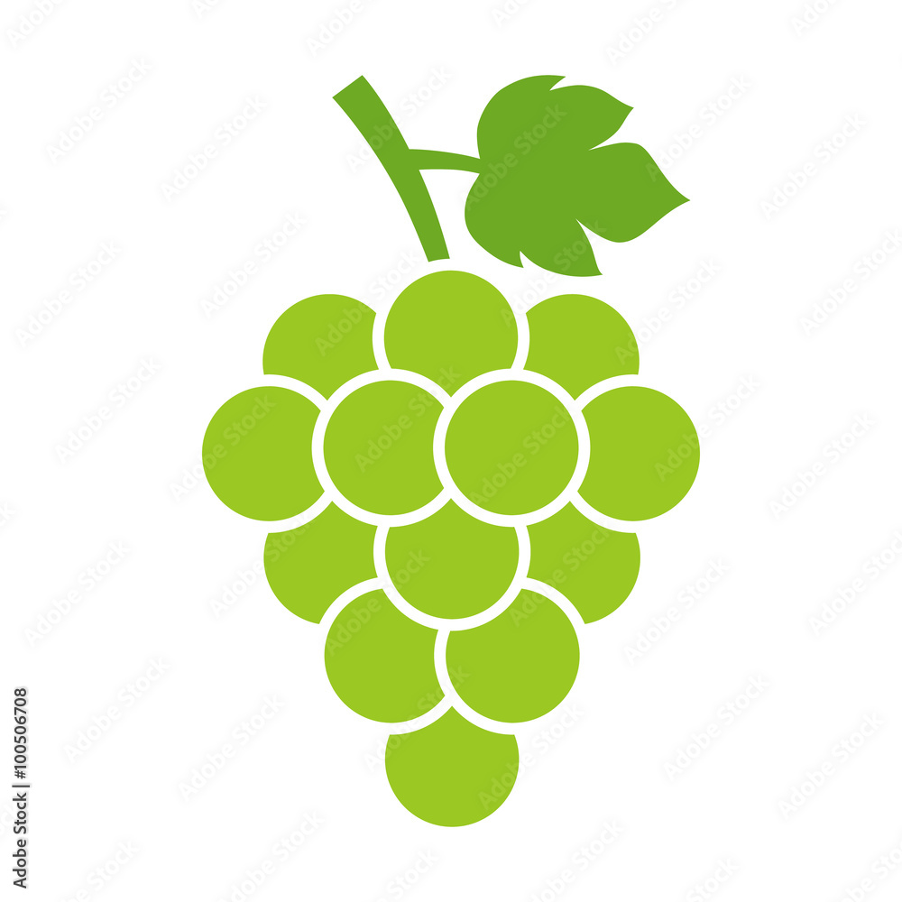 食品应用程序和网站上的一束白色葡萄，带有扁平的叶子颜色图标