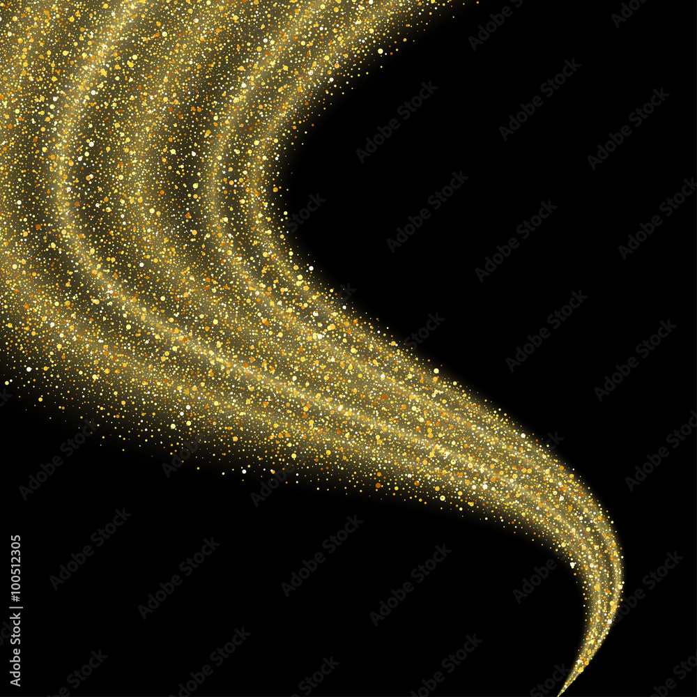 Golden dust glitter star wave on black background, vector design template