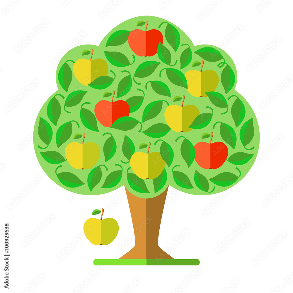Apple tree. Flat design. Vector illustration.