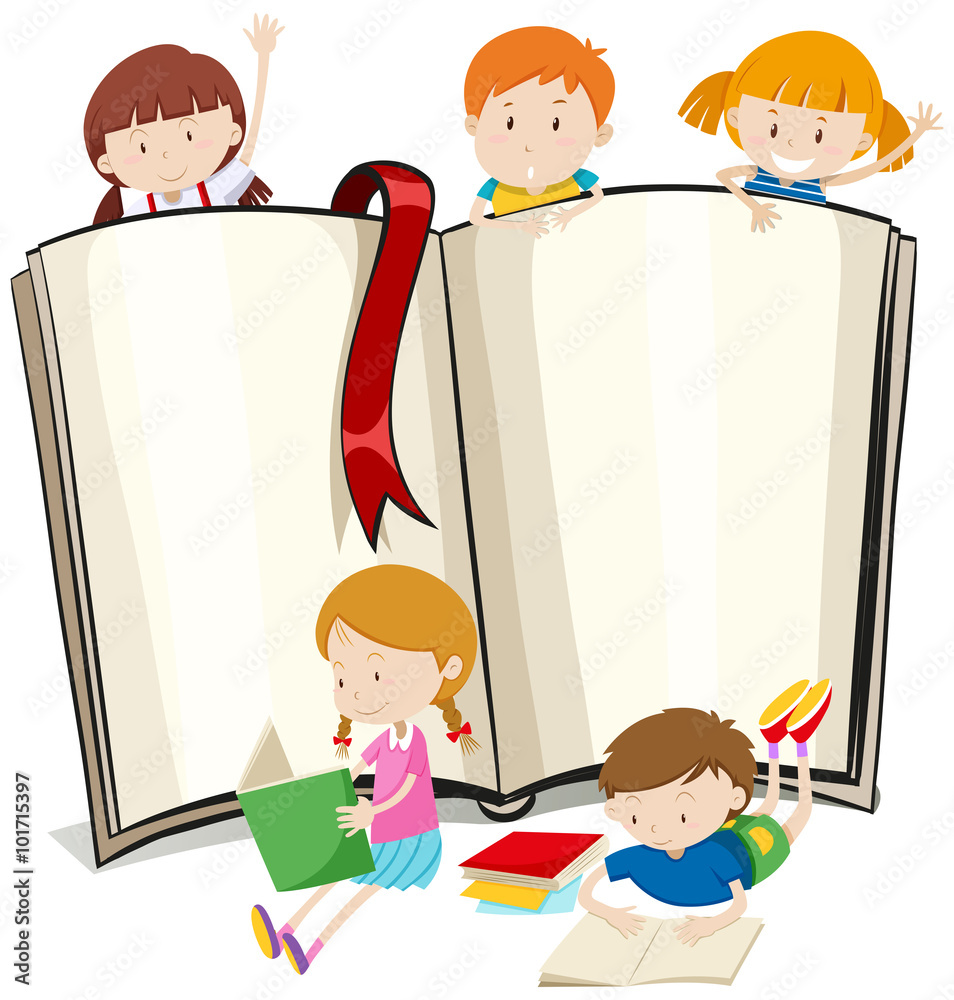 Book design with children reading books