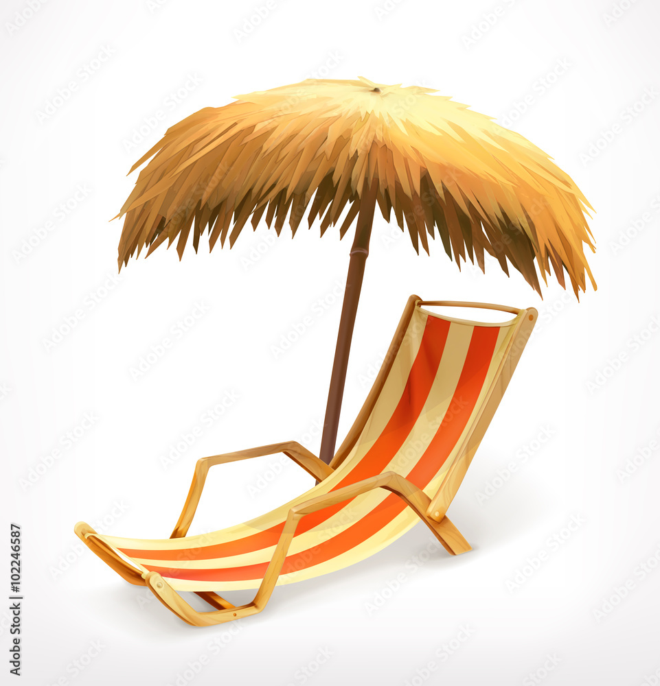 沙滩伞和躺椅，矢量图标