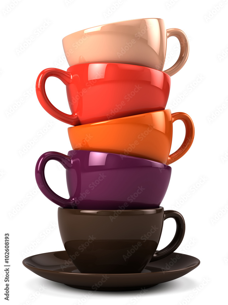 Stack of coffee cups isolated on white