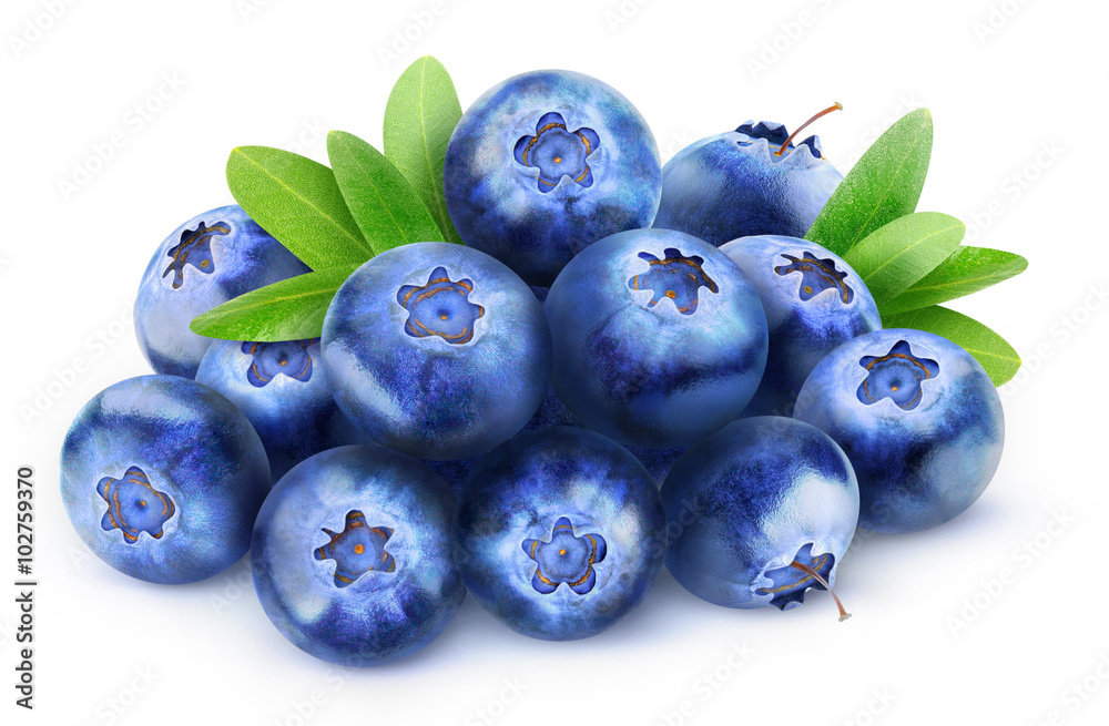 Isolated pile of blueberries
