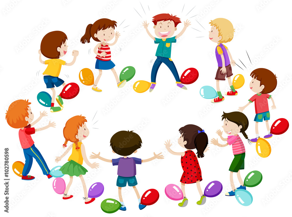 Children playing game of balloon popping
