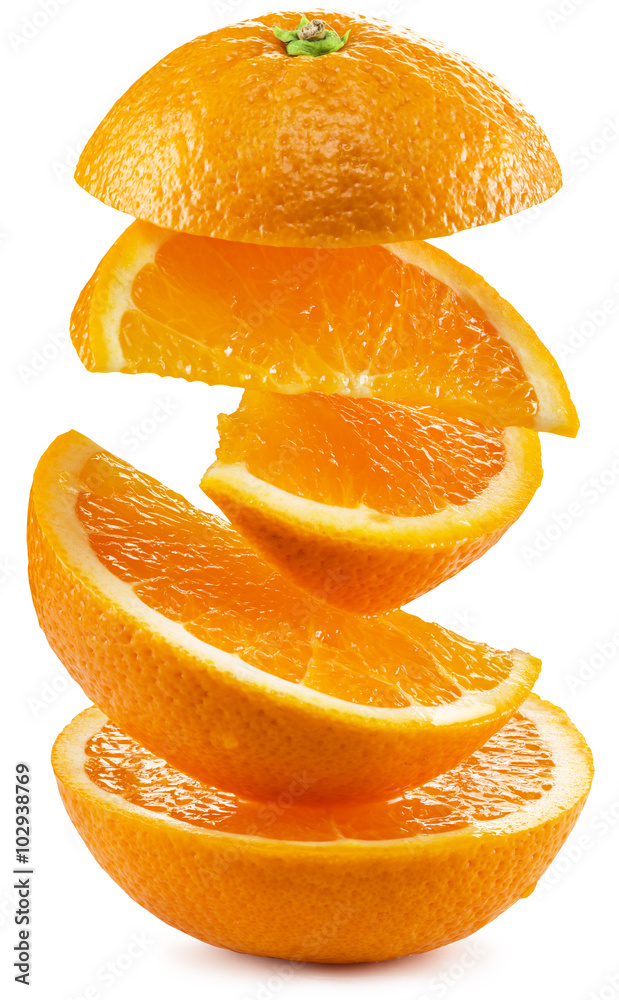 Orange slices on white background.