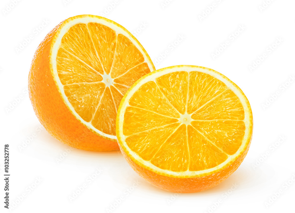 两个单独的两半橙色水果