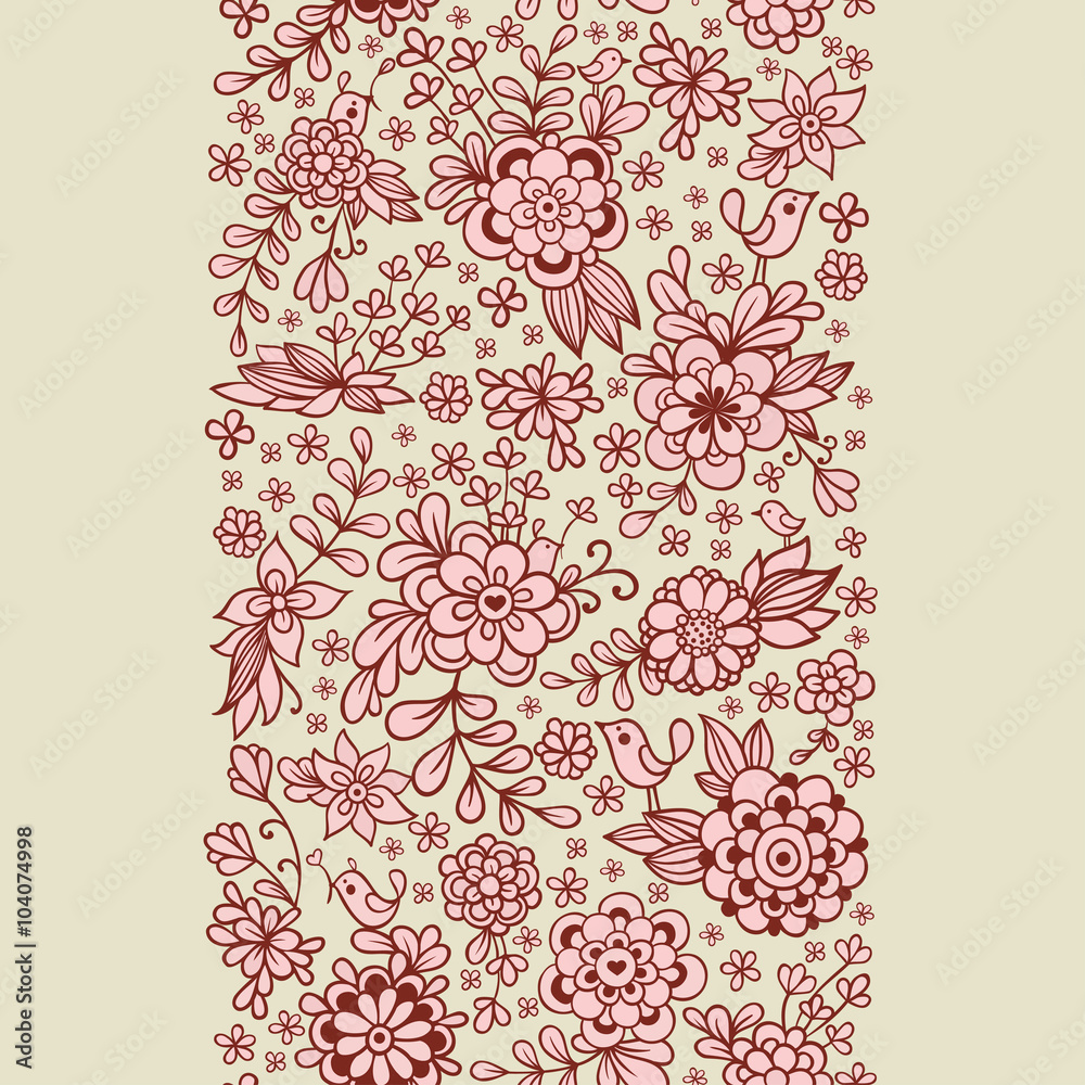 复古花卉无缝图案。米色背景上带有蕾丝花朵的矢量插图集