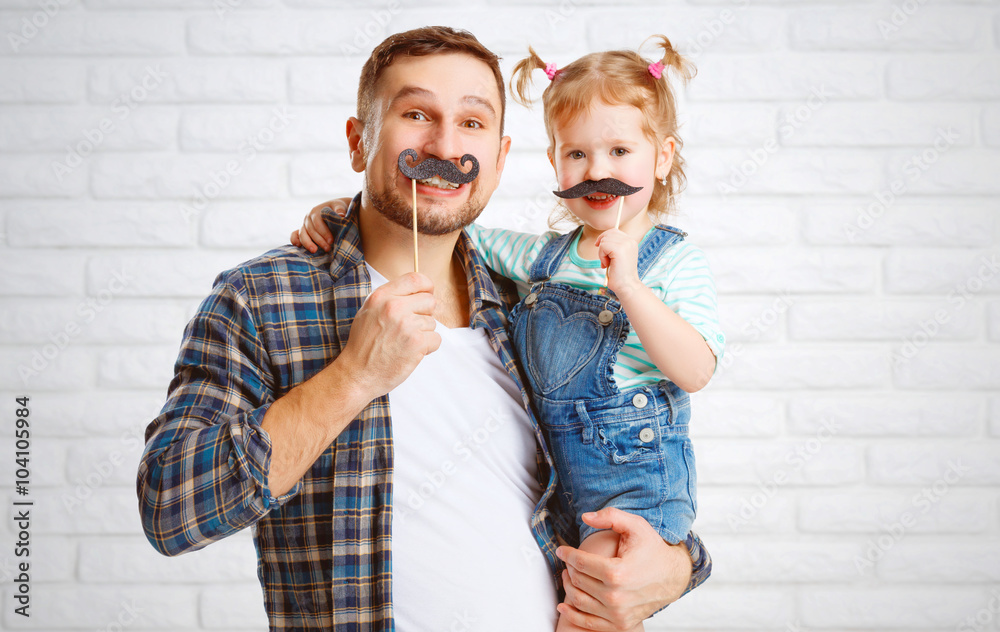 funny family father and child with a mustache