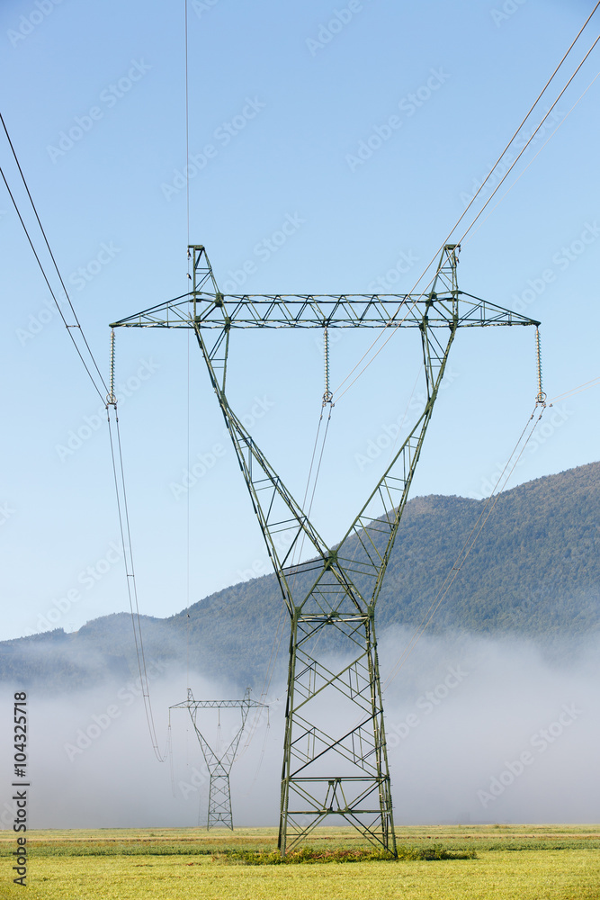 Big electricity high voltage pylon with power lines
