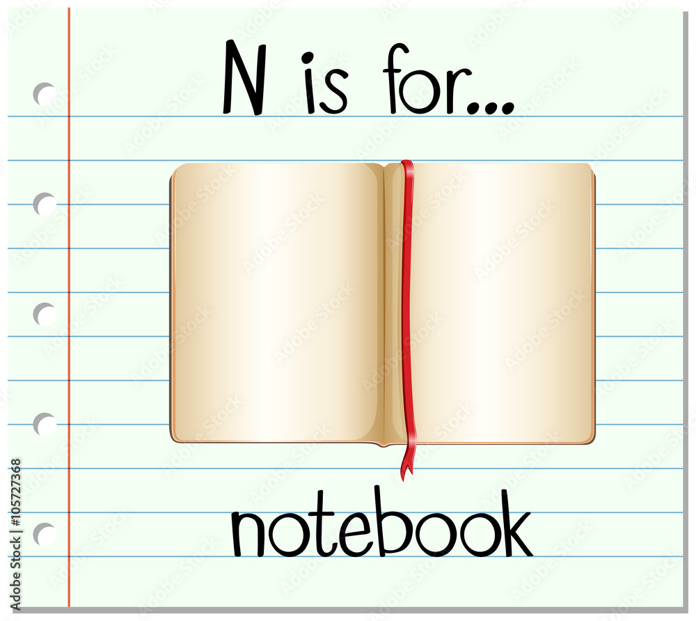 Flashcard alphabet N is for notebook