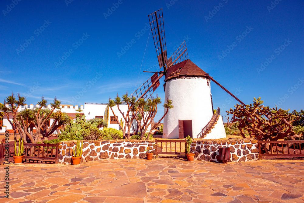 Traditional windmill on Fuerteventura island in Spain