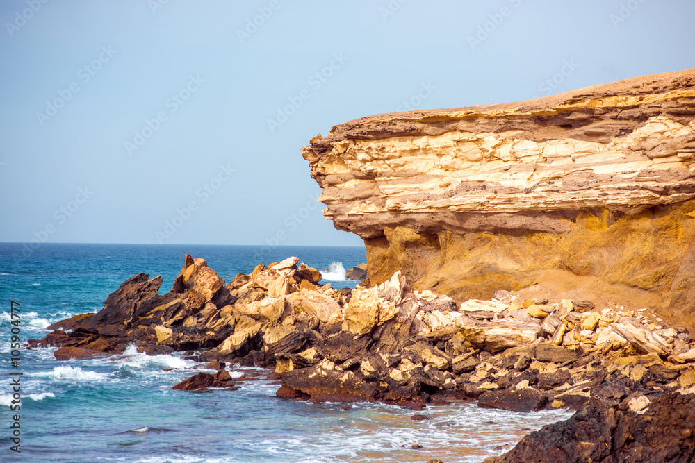 Fuerteventura岛西南部La Pared村附近的沙海岸