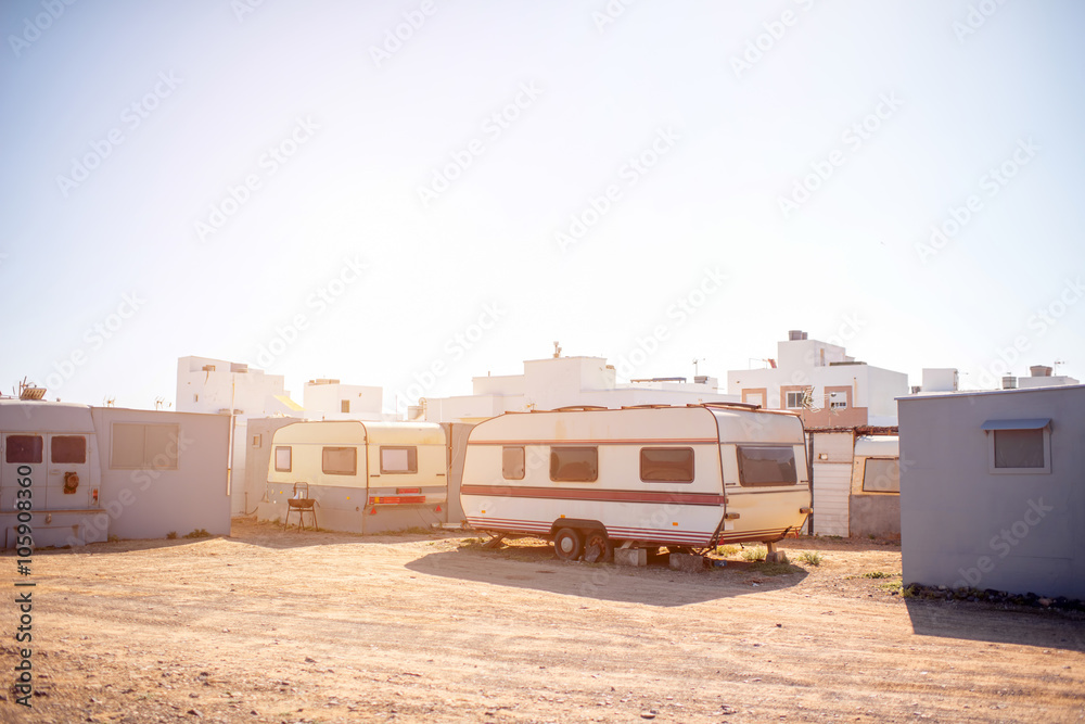 Camping vehicles settlement on the Fuerteventura island