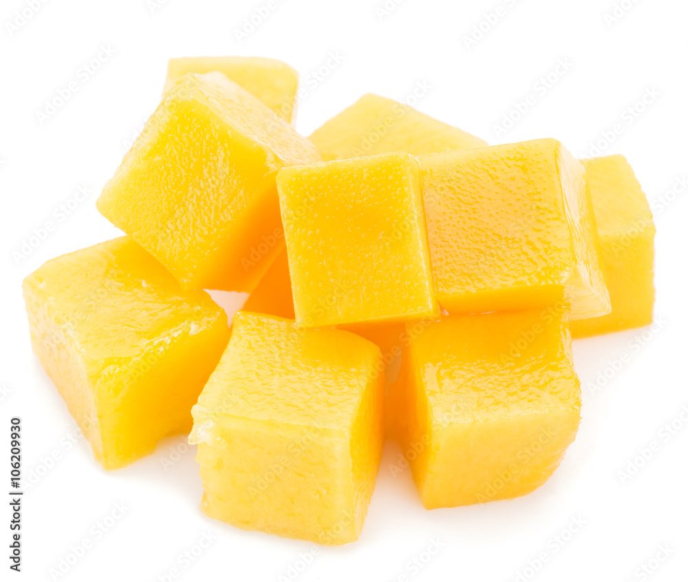 Mango cubes. Isolated on a white background.