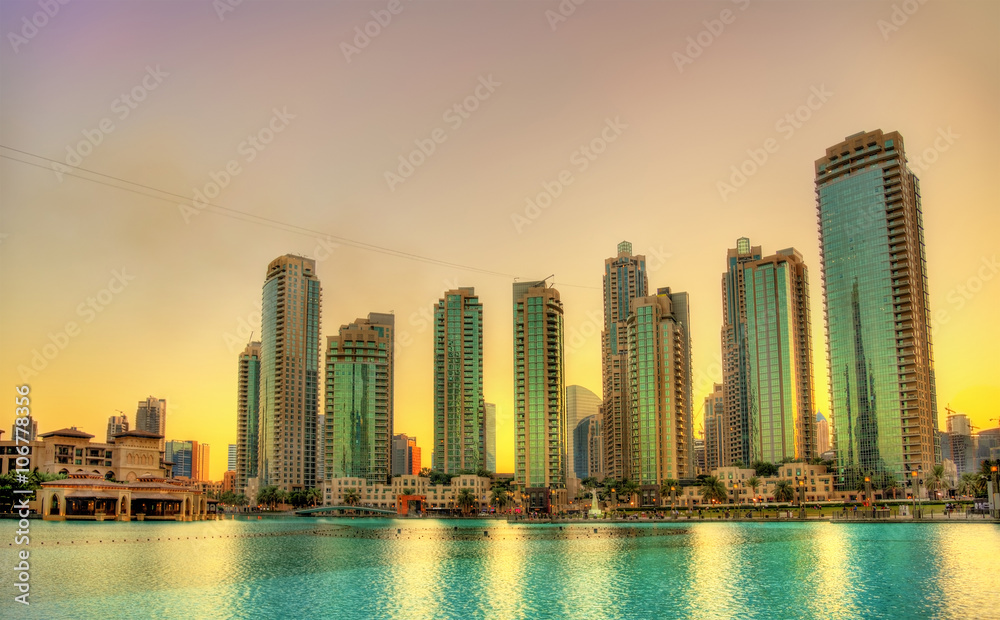 阿拉伯联合酋长国迪拜市中心日落
