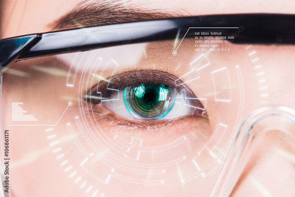 女性眼睛的特写。未来的高科技。：