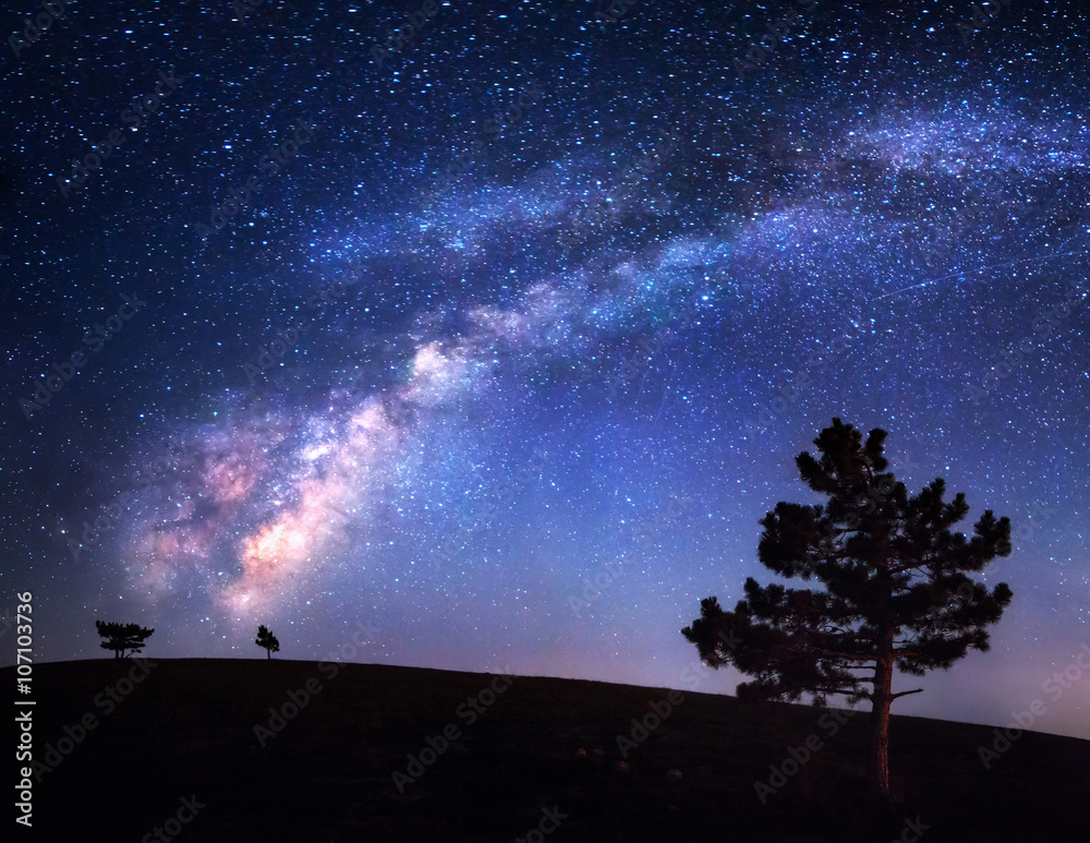 Milky Way. Beautiful night landscape. Sky with stars. Background