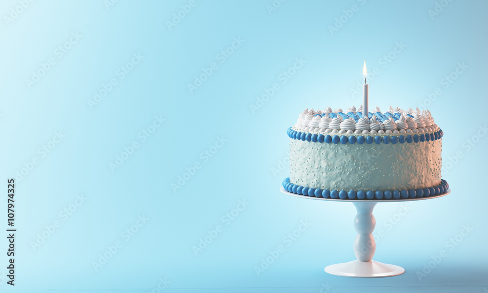 Torta compleanno con candela azzurra bimbo