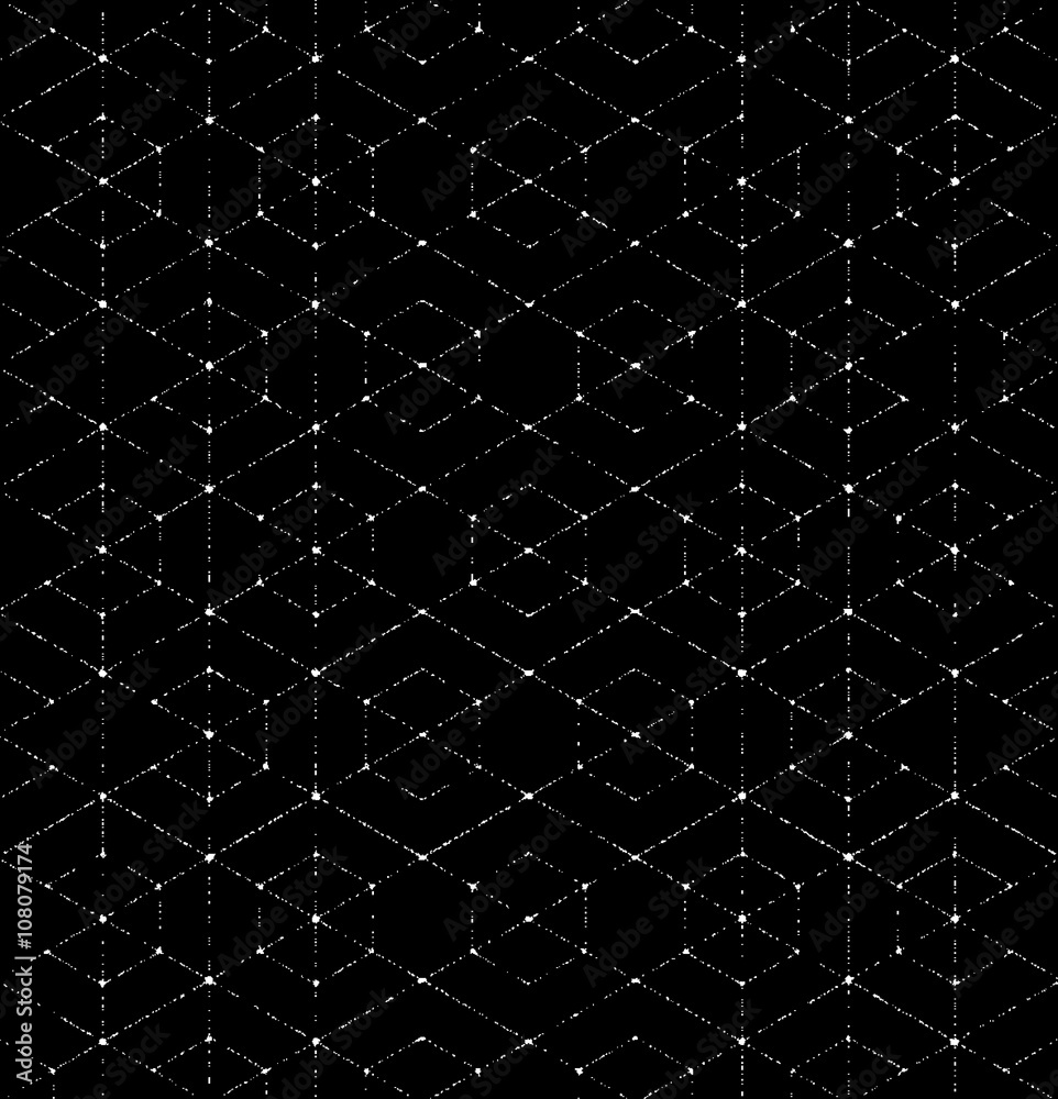Scratchy Hexagon Seamless Pattern. Seamless repeating geometric pattern. Vector illustration.
