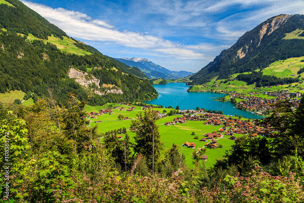 从Brunig山口俯瞰伦根西湖，瑞士，欧洲