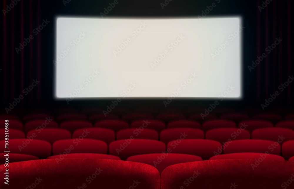 影院屏幕和红色座椅