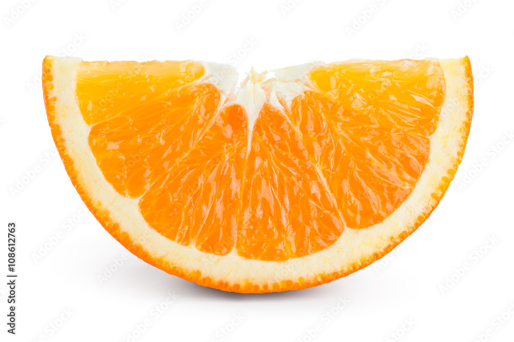 Orange fruit slice isolated on white.