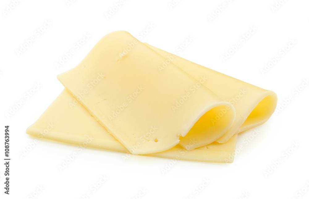 白色背景上分离的奶酪片，带有剪切路径