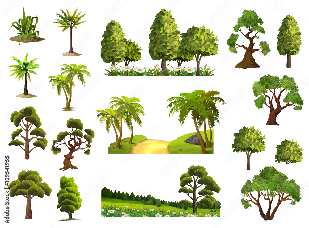 树木、自然、森林、矢量图标集