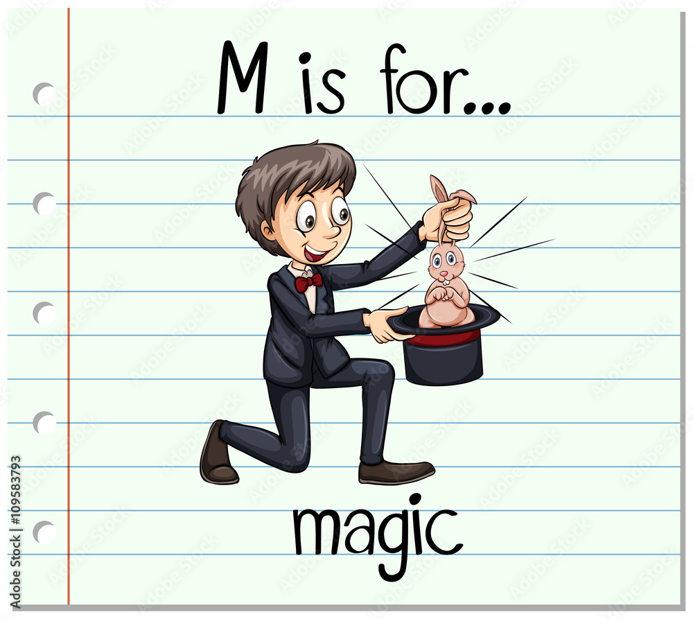 闪卡字母表M代表魔法