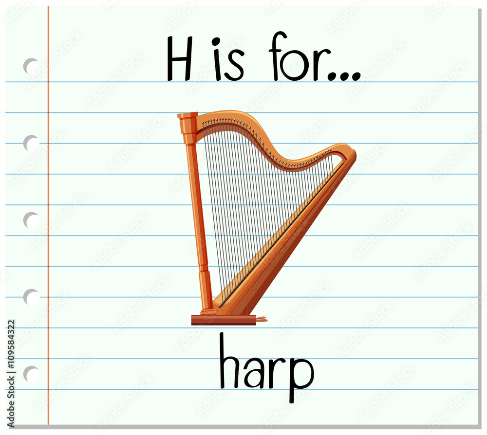 抽认卡字母H代表竖琴
