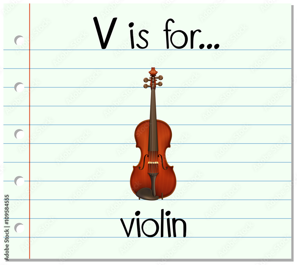 抽认卡字母V代表小提琴